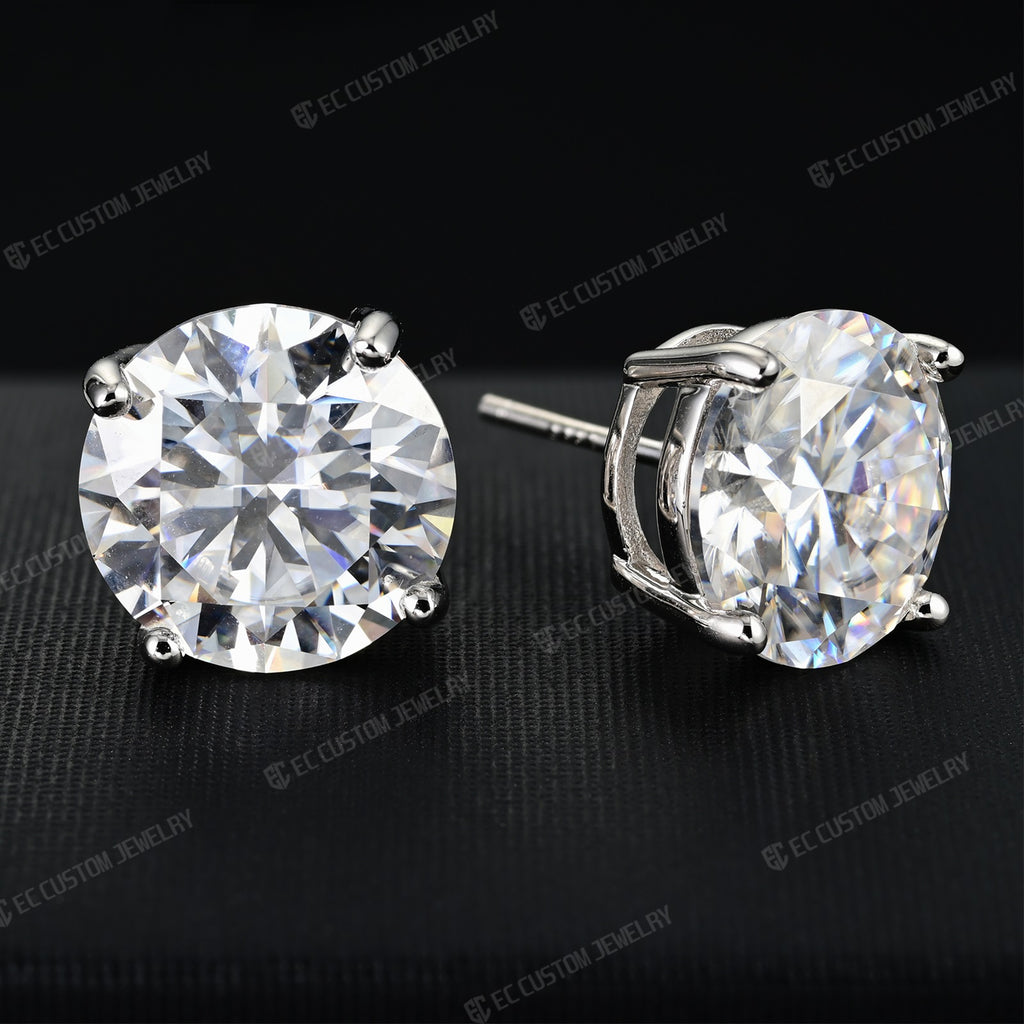 S925 Silver VVS Moissanite Ear Stubs Shining Round Cut Earrings
