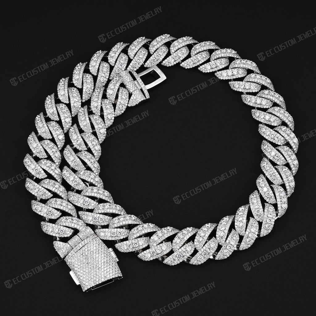 22mm Moissanite Raised Pointers Pave Cuban Chain