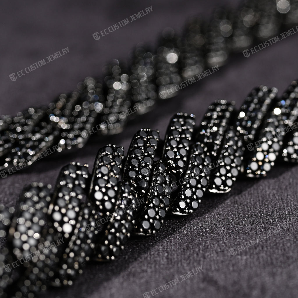 Black Iced Out Cuban Link Chain CZ Diamond Cuban Necklace 