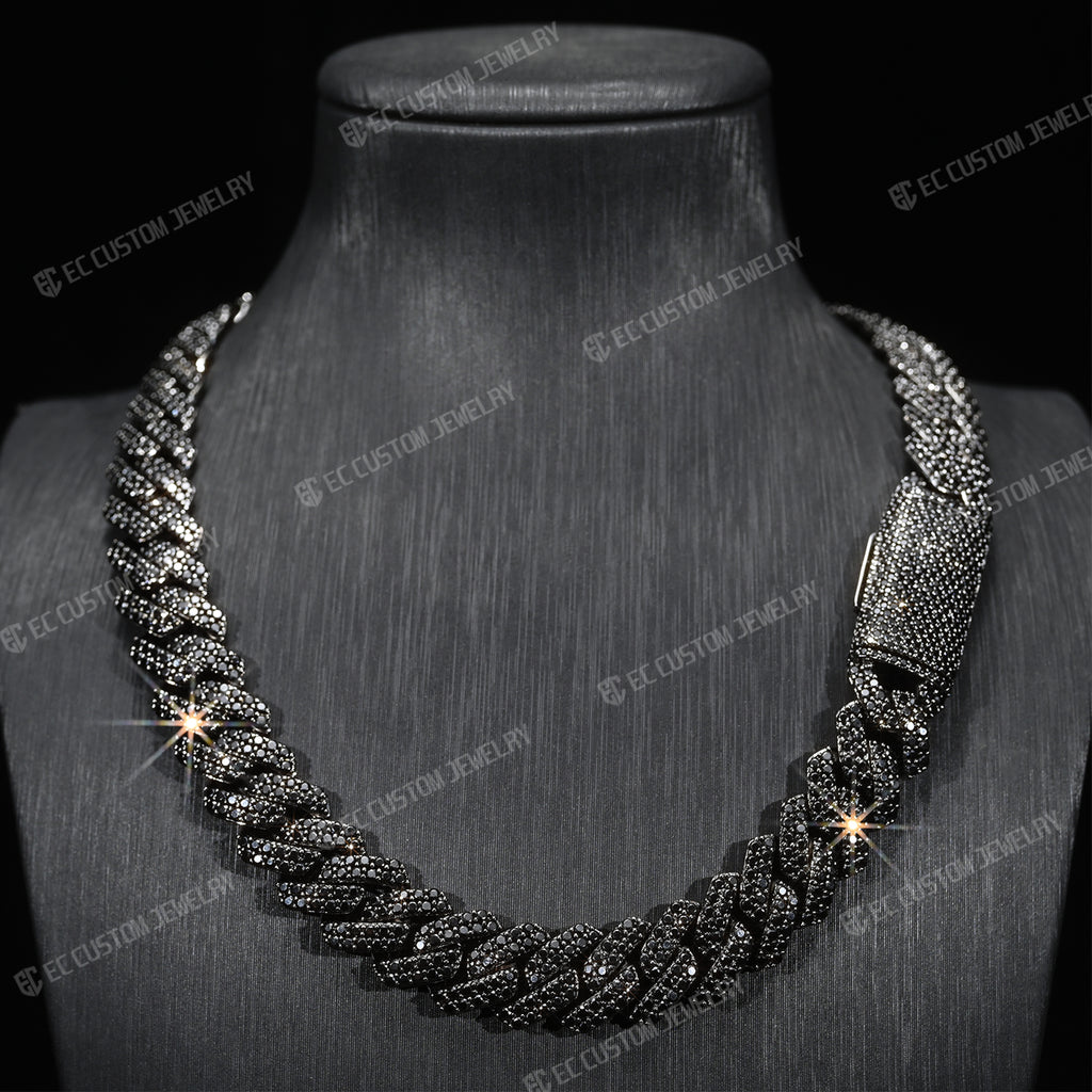 Black Iced Out Cuban Link Chain CZ Diamond Cuban Necklace 