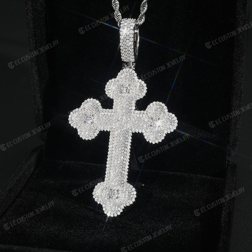 Clover Cross Moissanite Pendant Iced Out Sterling 925 Silver Cross Hip Hop Jewelry Pendants