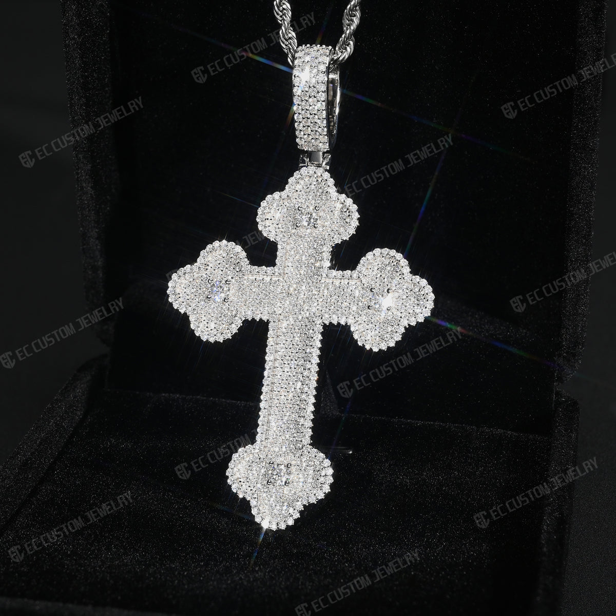 Clover Cross Moissanite Pendant Iced Out Sterling 925 Silver Cross Hip Hop Jewelry Pendants