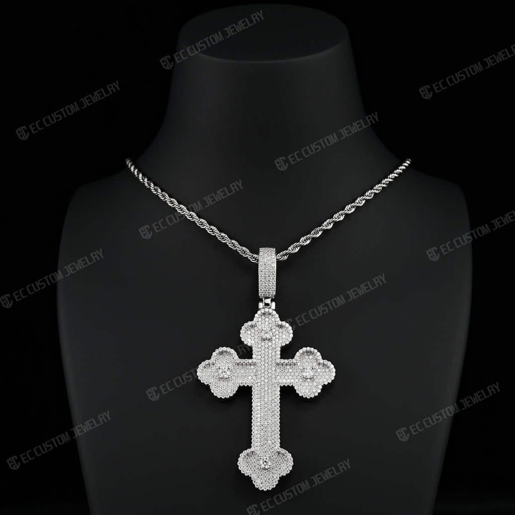 Clover Cross Moissanite Pendant Iced Out Sterling 925 Silver Cross Hip Hop Jewelry Pendants