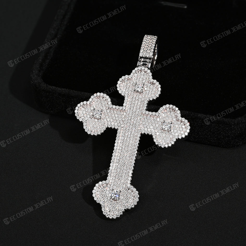 Clover Cross Moissanite Pendant Iced Out Sterling 925 Silver Cross Hip Hop Jewelry Pendants