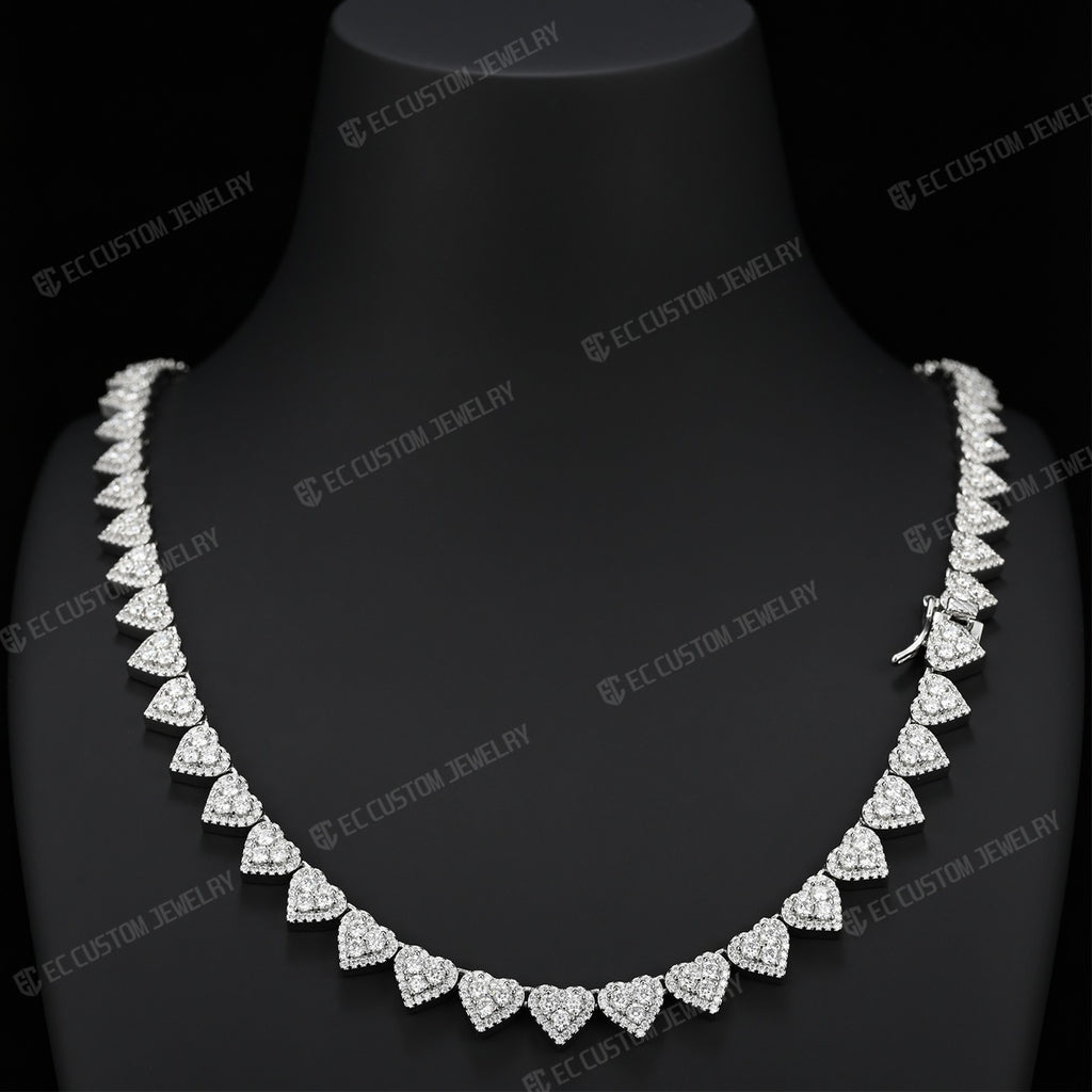 EC the jeweler  8MM Iced_Out Heart Link Tennis Necklace VVS Moissanite Silver Chain 6