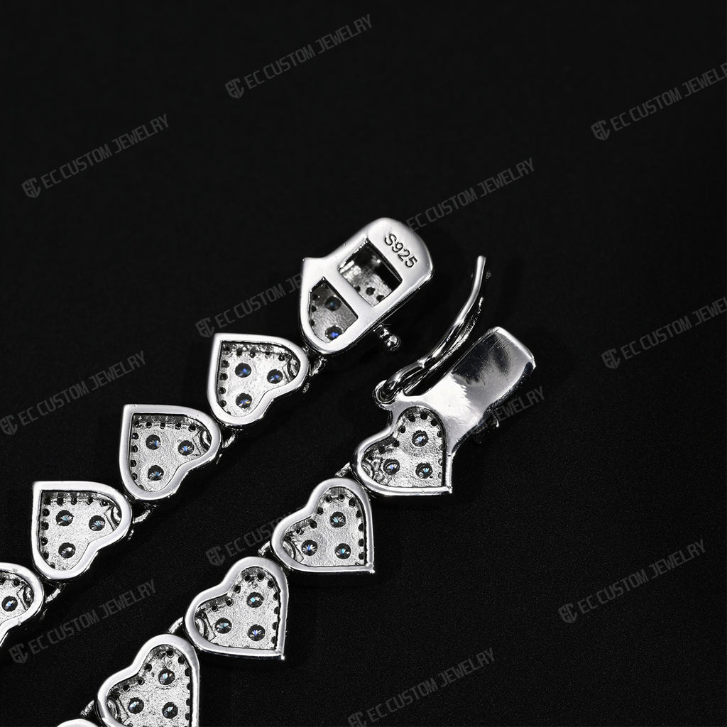 EC the jeweler  8MM Iced_Out Heart Link Tennis Necklace VVS Moissanite Silver Chain 3