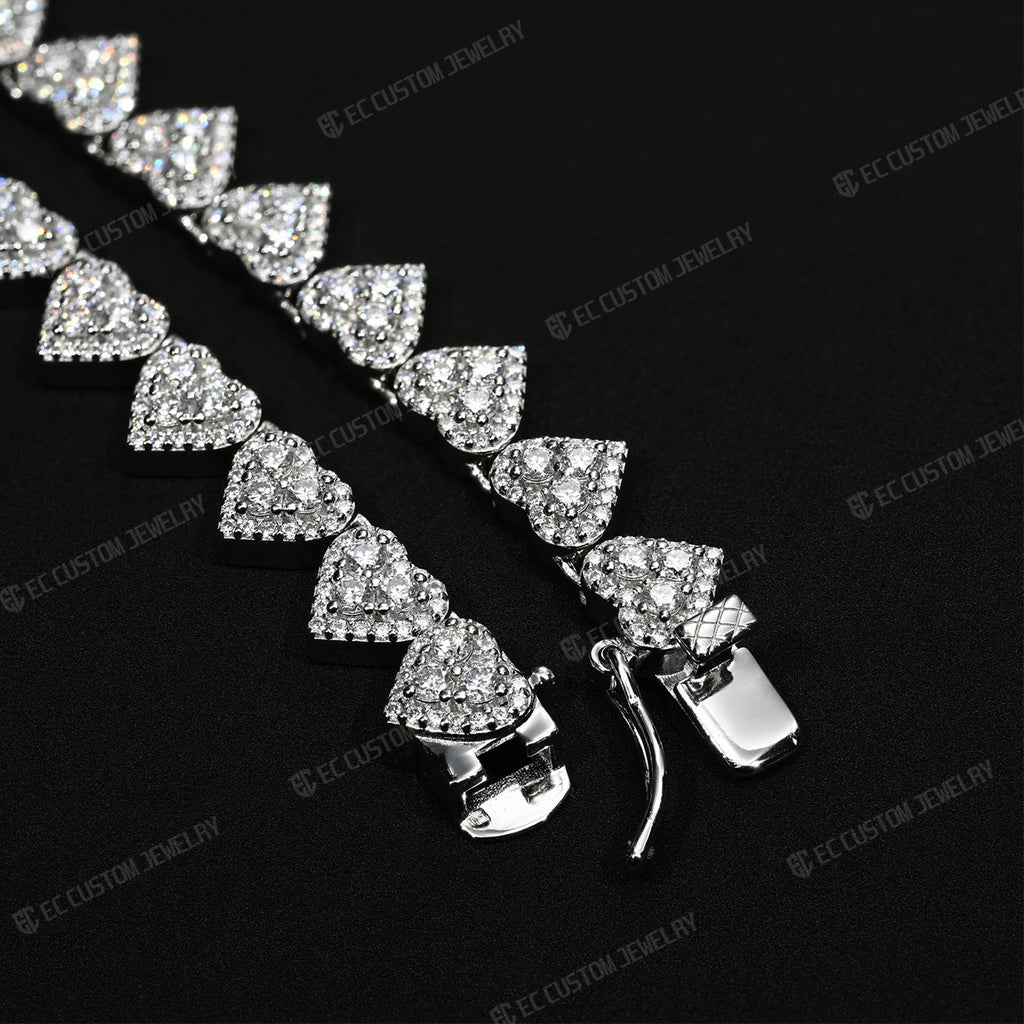 EC the jeweler  8MM Iced_Out Heart Link Tennis Necklace VVS Moissanite Silver Chain 4