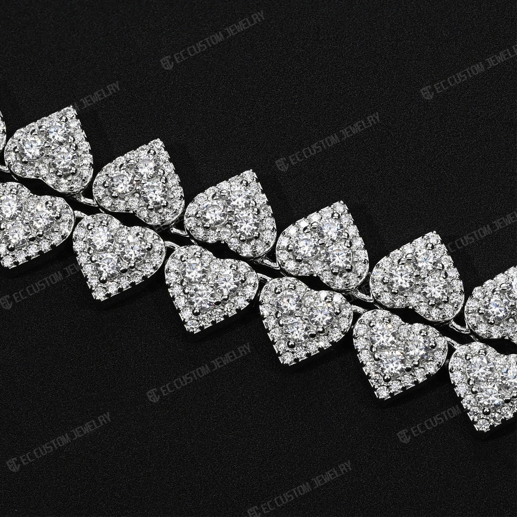 EC the jeweler  8MM Iced_Out Heart Link Tennis Necklace VVS Moissanite Silver Chain 5
