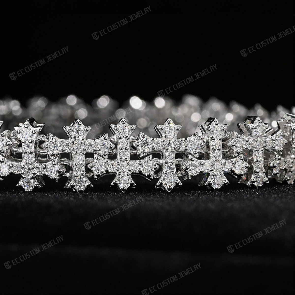 Cross Link Bracelet Fully Paved Clasp Chain Iced Out