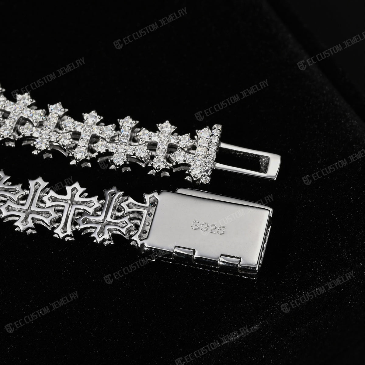 Cross Link Bracelet Fully Paved Clasp Chain Iced Out