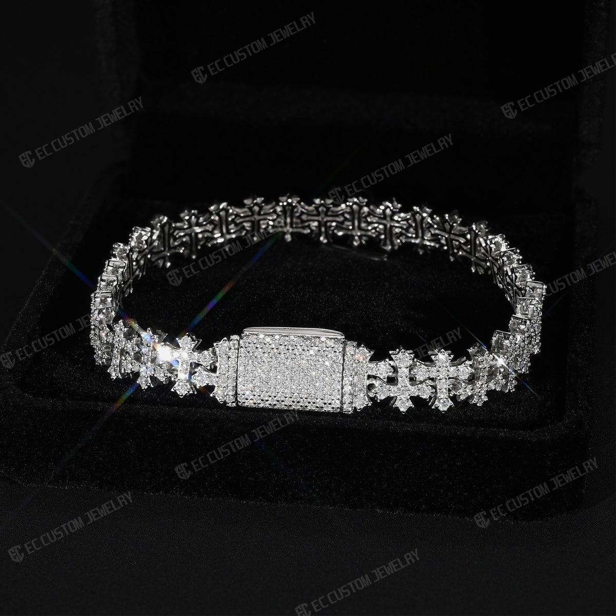 Cross Link Bracelet Fully Paved Clasp Chain Iced Out
