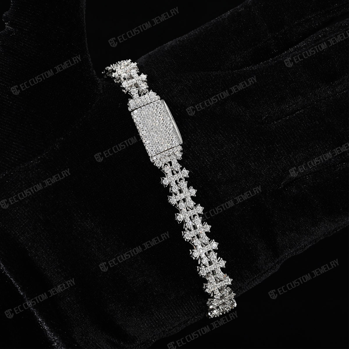 Cross Link Bracelet Fully Paved Clasp Chain Iced Out