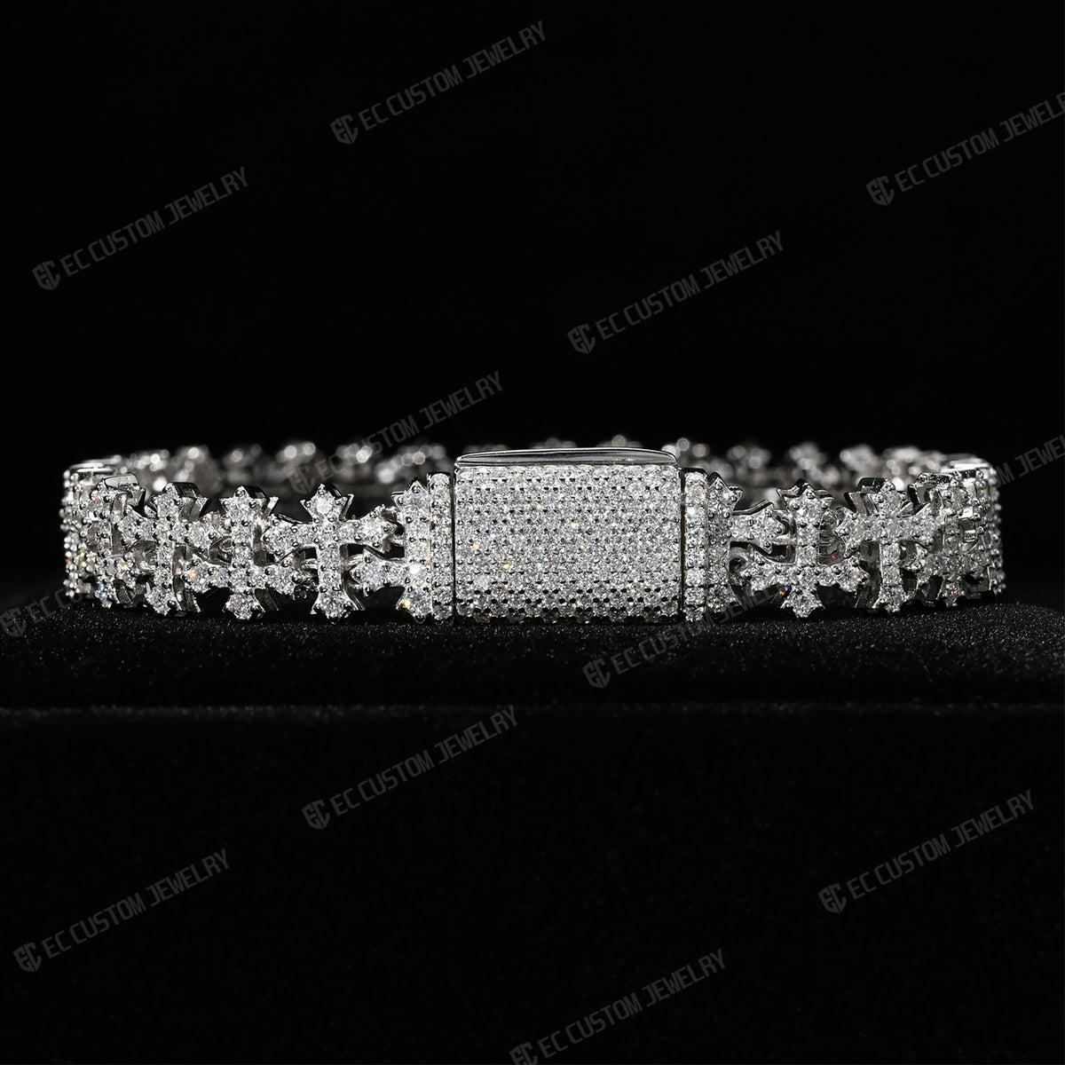 Cross Link Bracelet Fully Paved Clasp Chain Iced Out