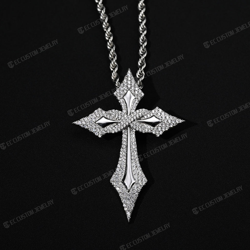 Iced Out Gothic Spike Cross Pendant 925 Sterling Silver VVS Moissanite Hip Hop Jewelry 1