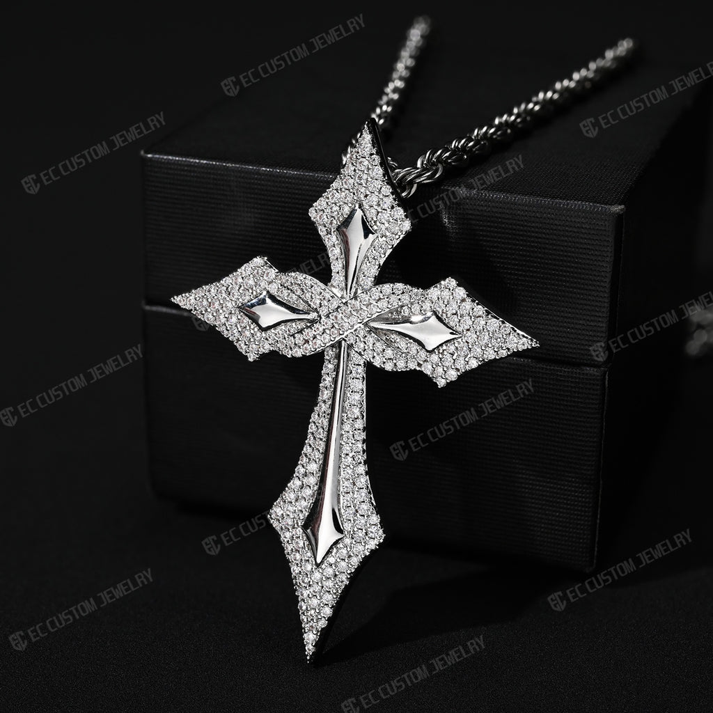Iced Out Gothic Spike Cross Pendant 925 Sterling Silver VVS Moissanite Hip Hop Jewelry 3