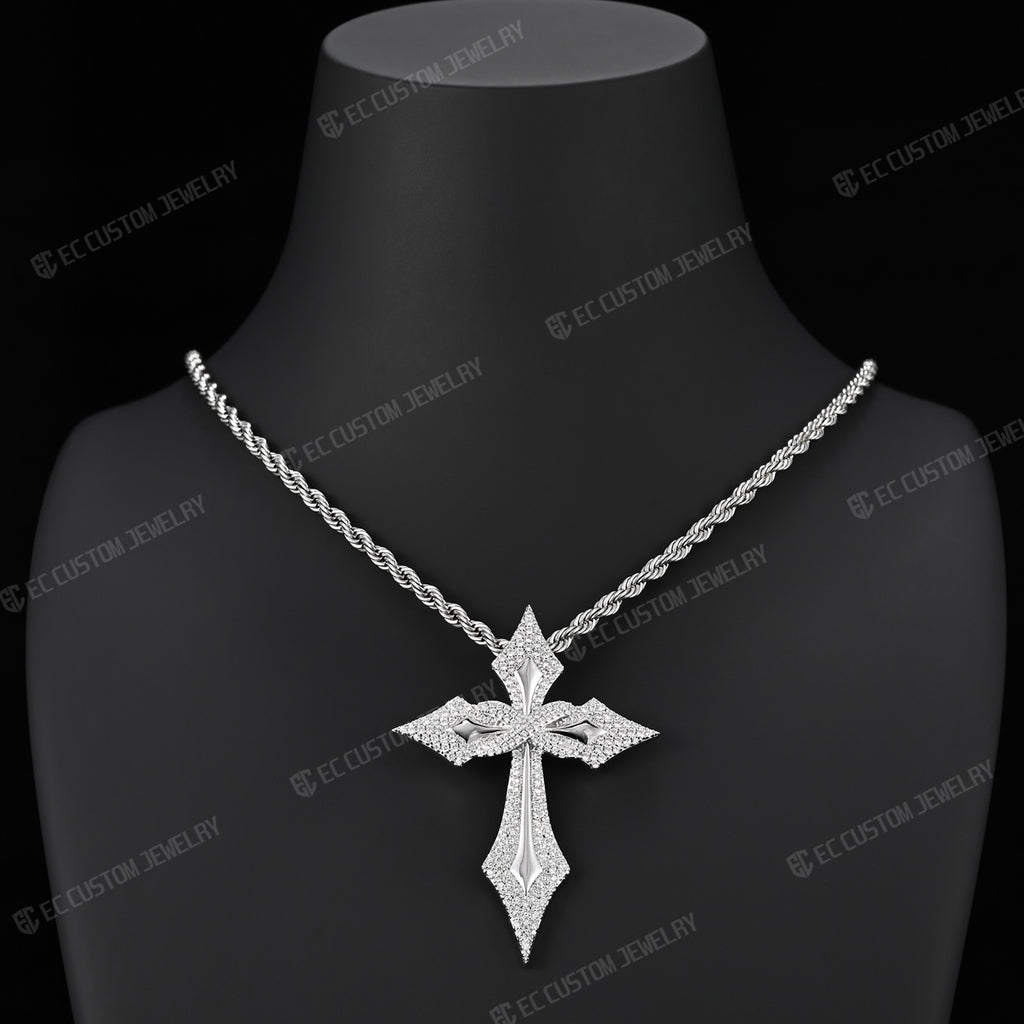 Iced Out Gothic Spike Cross Pendant 925 Sterling Silver VVS Moissanite Hip Hop Jewelry 5