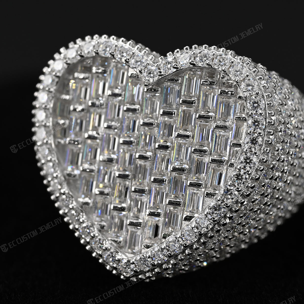 Iced Out Heart Statement Ring 925 Sterling Silver VVS Moissanite 4