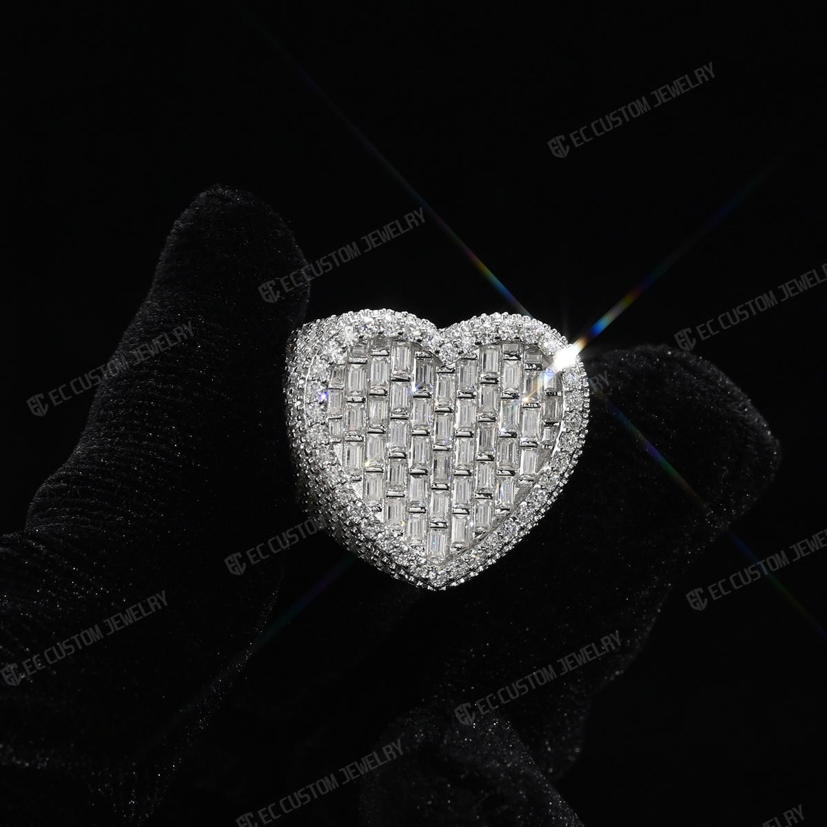 Iced Out Heart Statement Ring 925 Sterling Silver VVS Moissanite 5