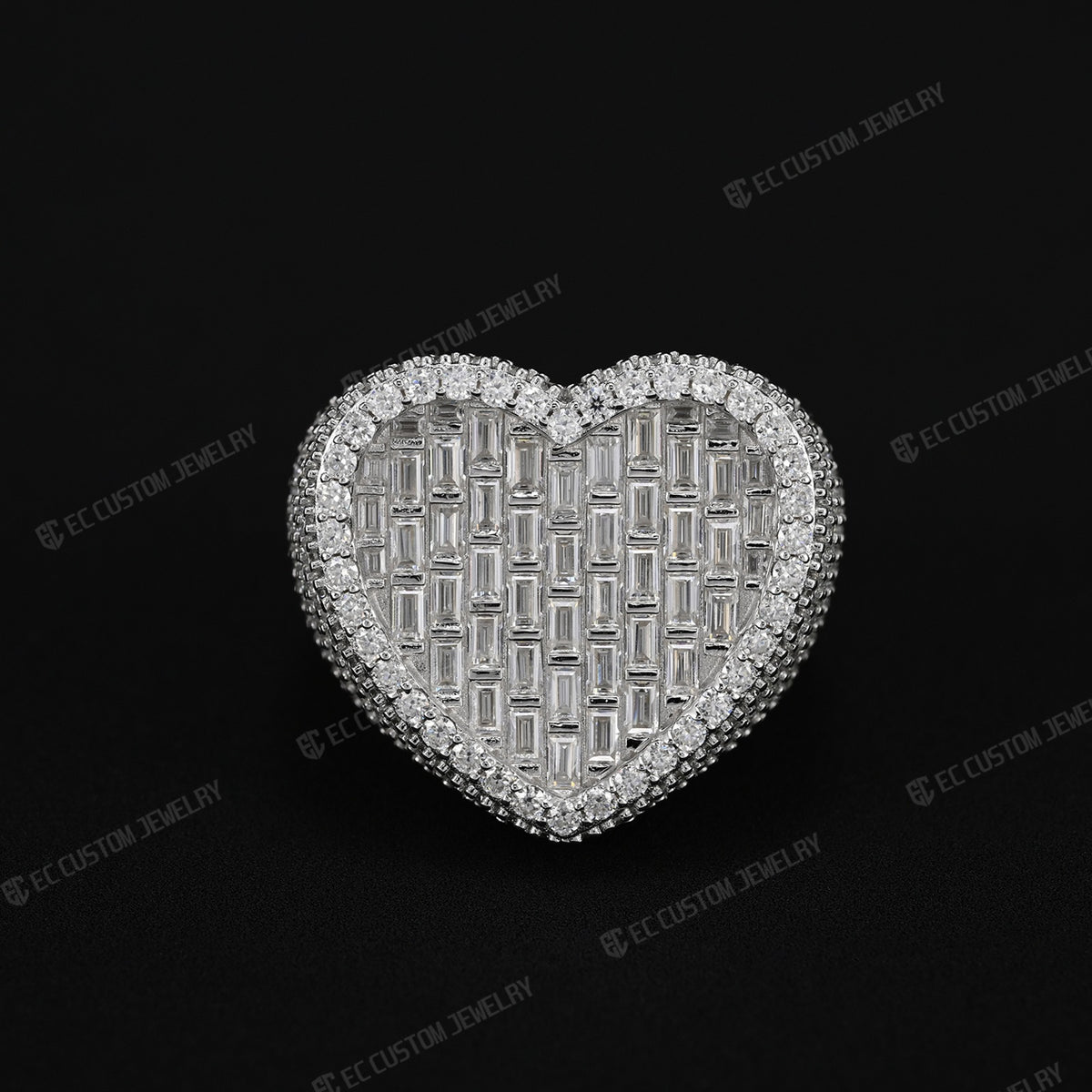 Iced Out Heart Statement Ring 925 Sterling Silver VVS Moissanite 7
