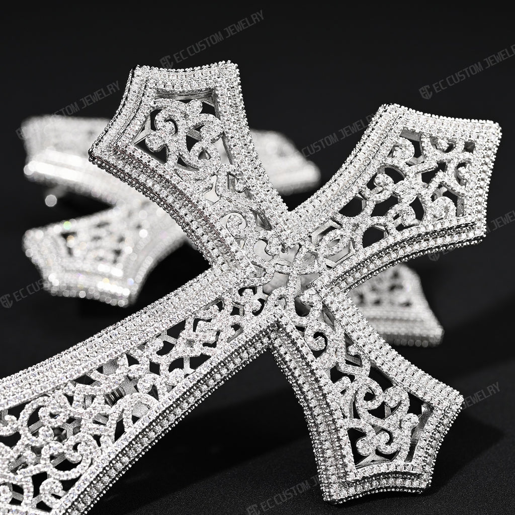Iced Out Hip Hop Hollow Mesh Cross Pendant Halloween Cross Diamond Silver 925S Shining pendant link 4