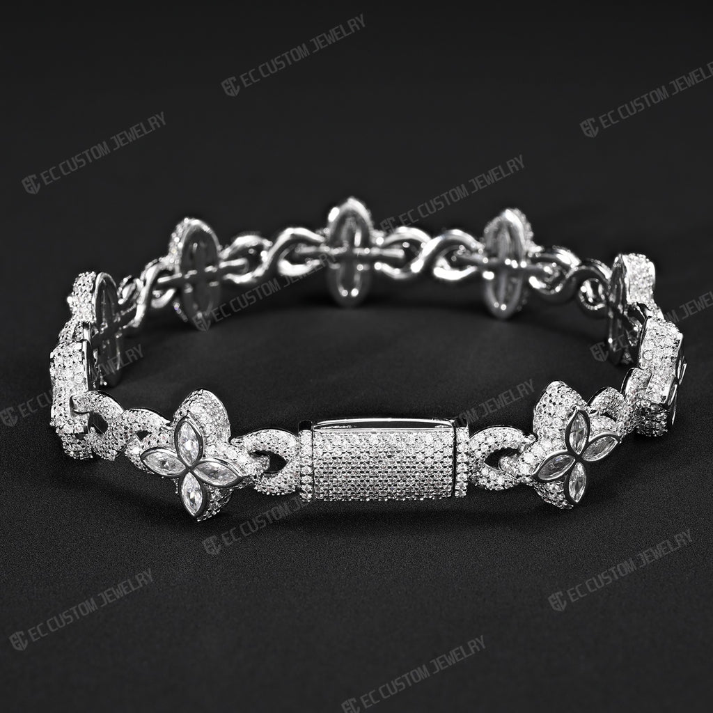 15MM Flower Marquise Cut Moissanite Tennis Chain Bracelet