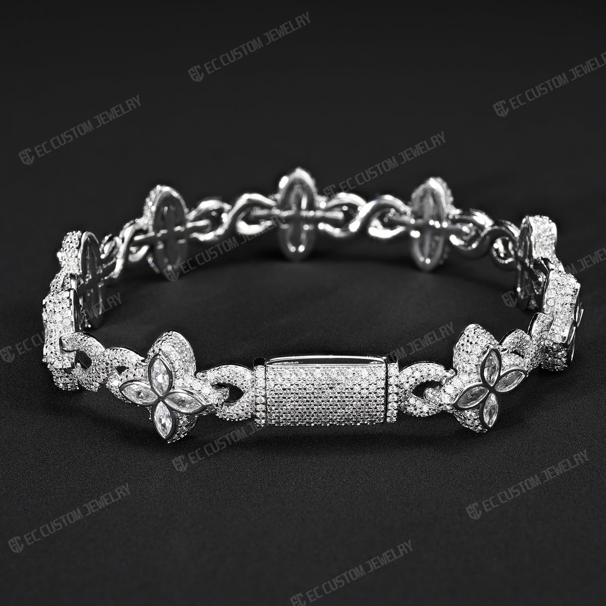 15MM Flower Marquise Cut Moissanite Tennis Chain Bracelet