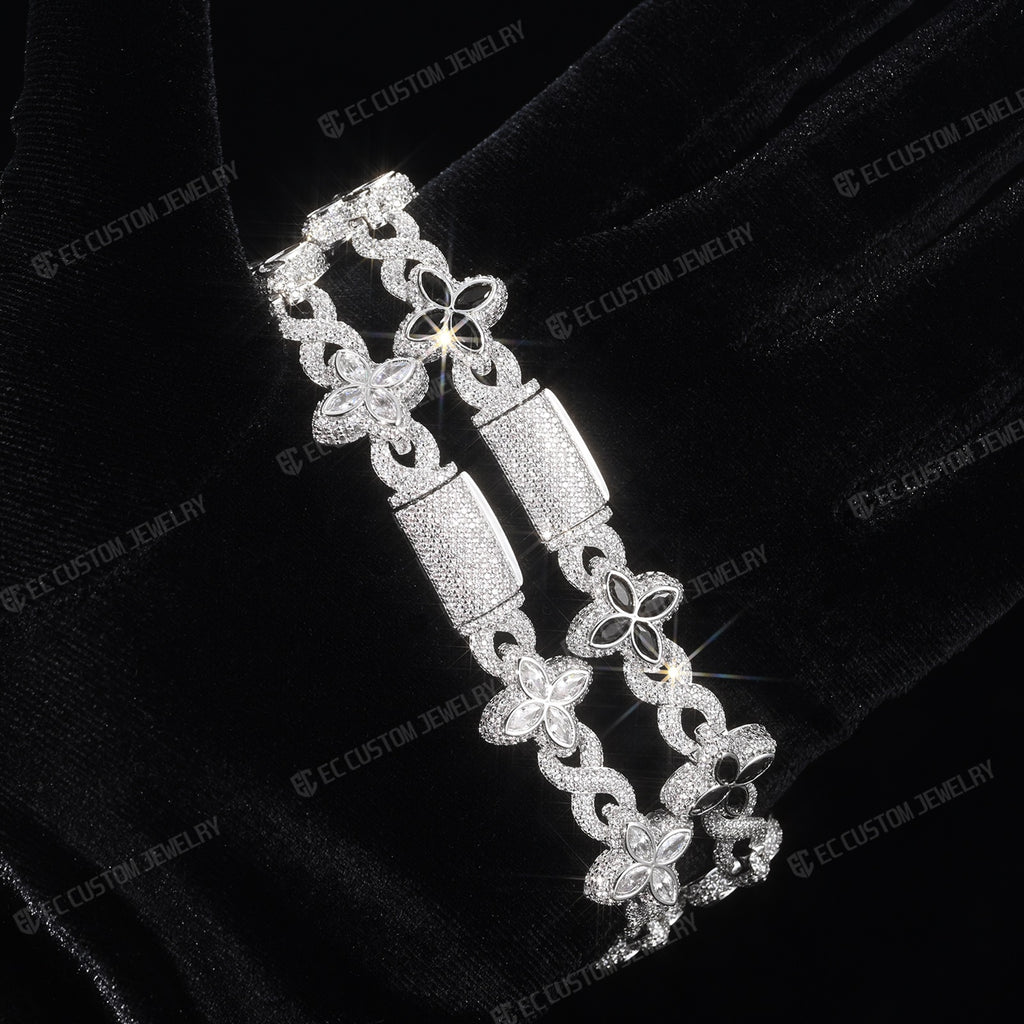 15MM Flower Marquise Cut Moissanite Tennis Chain Bracelet