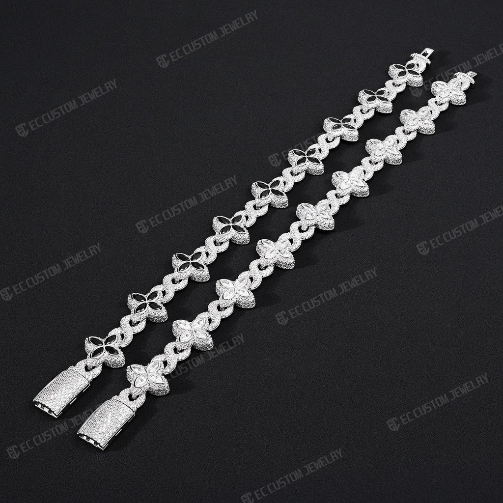 15MM Flower Marquise Cut Moissanite Tennis Chain Bracelet