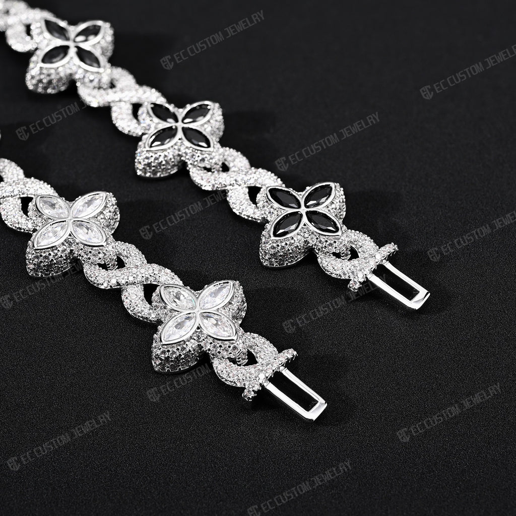 15MM Flower Marquise Cut Moissanite Tennis Chain Bracelet