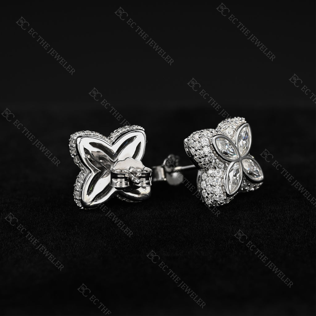 Marquise Flower Cluster Stud Earrings Iced Out