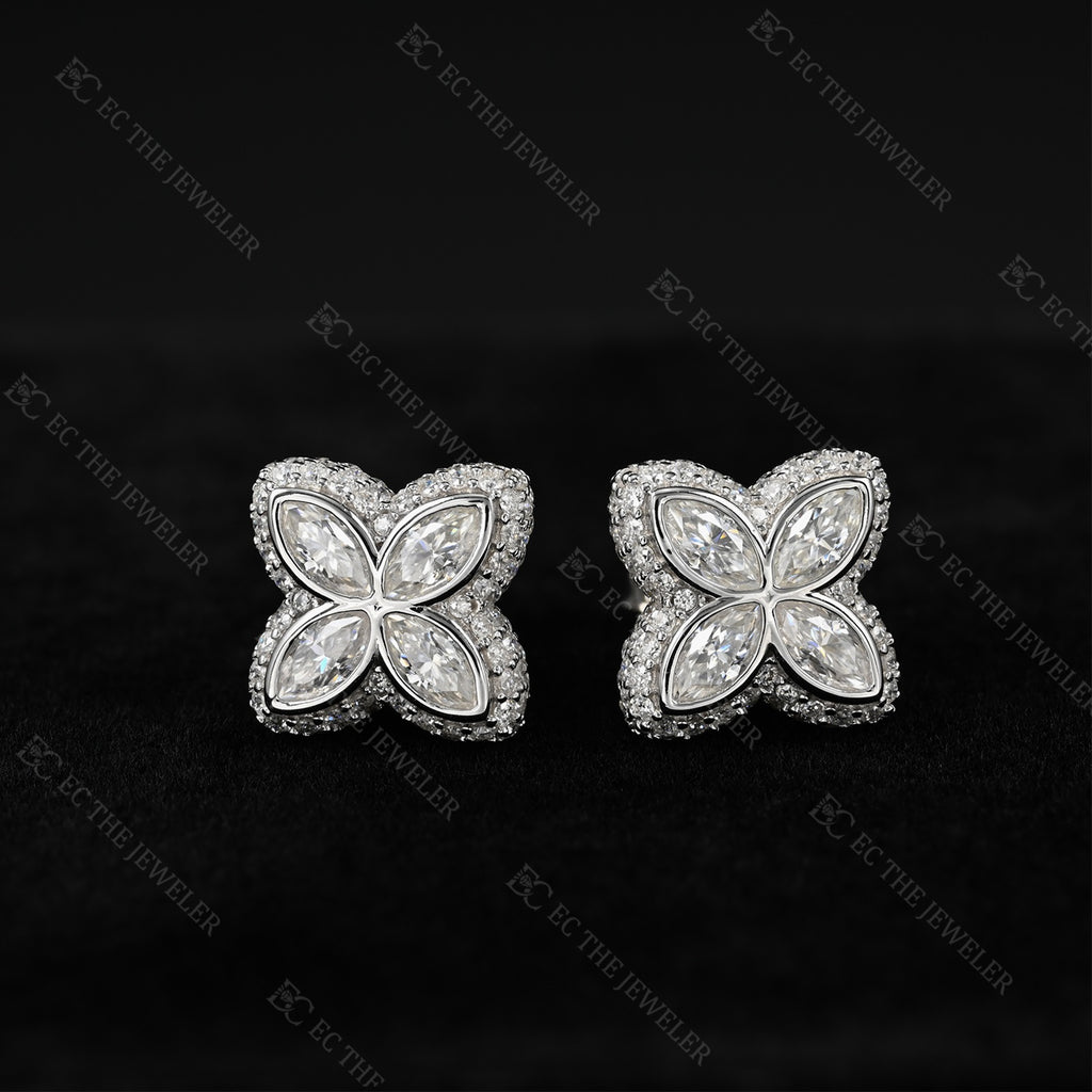 Marquise Flower Cluster Stud Earrings Iced Out