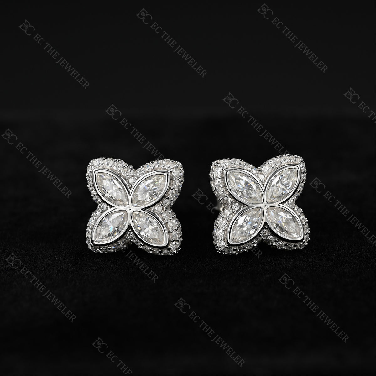 Marquise Flower Cluster Stud Earrings Iced Out