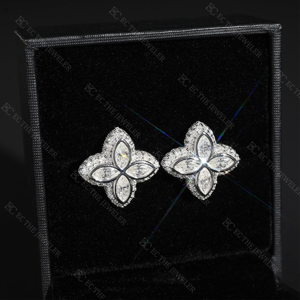 Marquise Flower Cluster Stud Earrings Iced Out