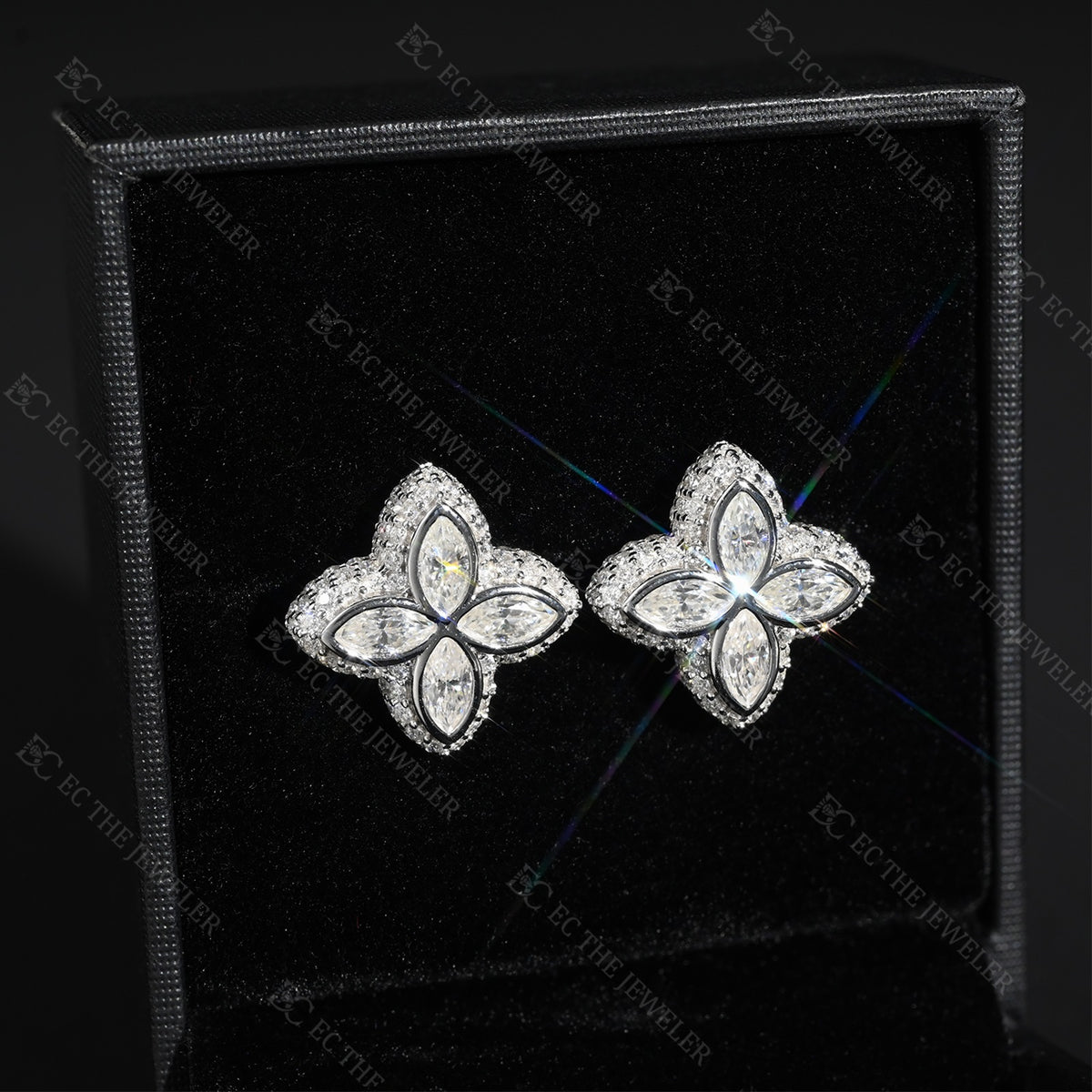 Marquise Flower Cluster Stud Earrings Iced Out