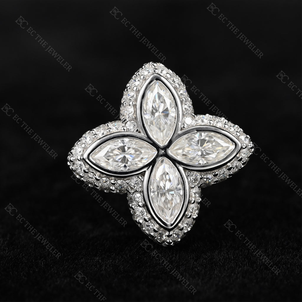 Marquise Flower Cluster Stud Earrings Iced Out