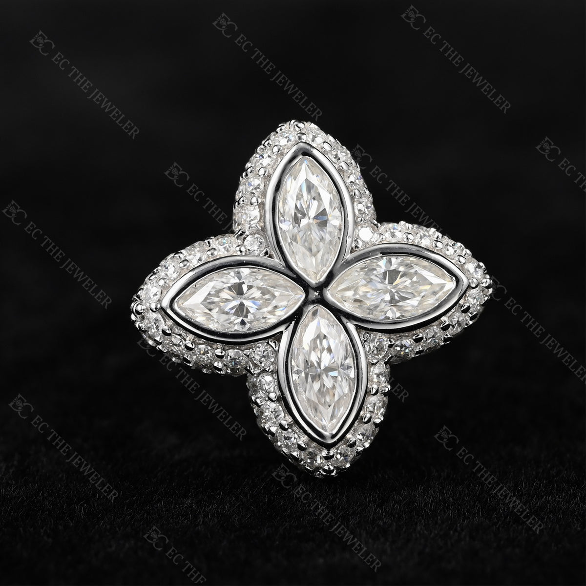 Marquise Flower Cluster Stud Earrings Iced Out