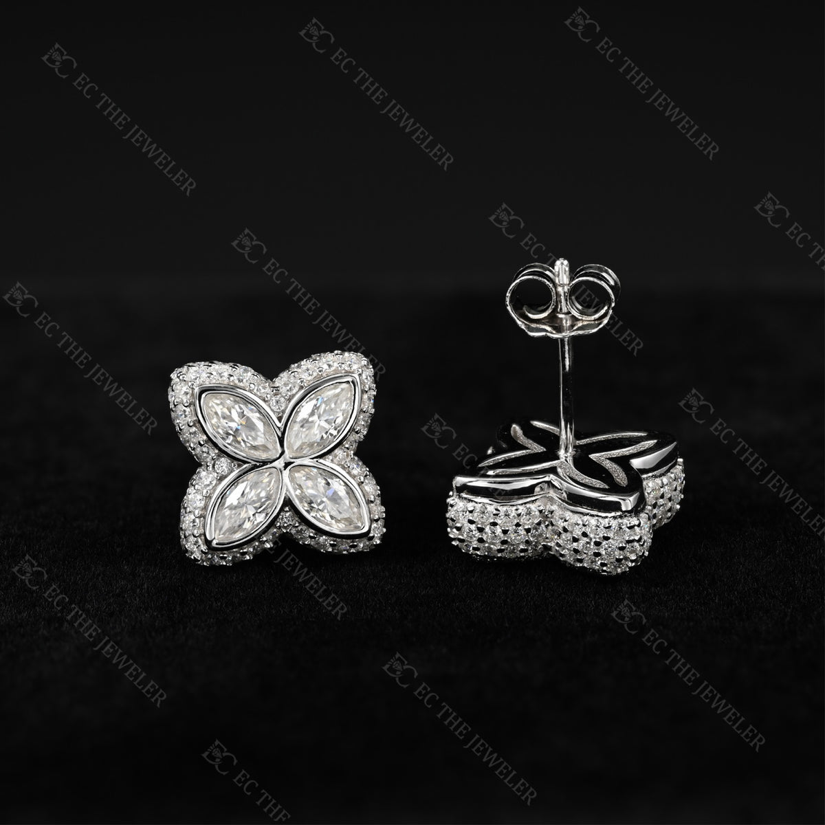 Marquise Flower Cluster Stud Earrings Iced Out