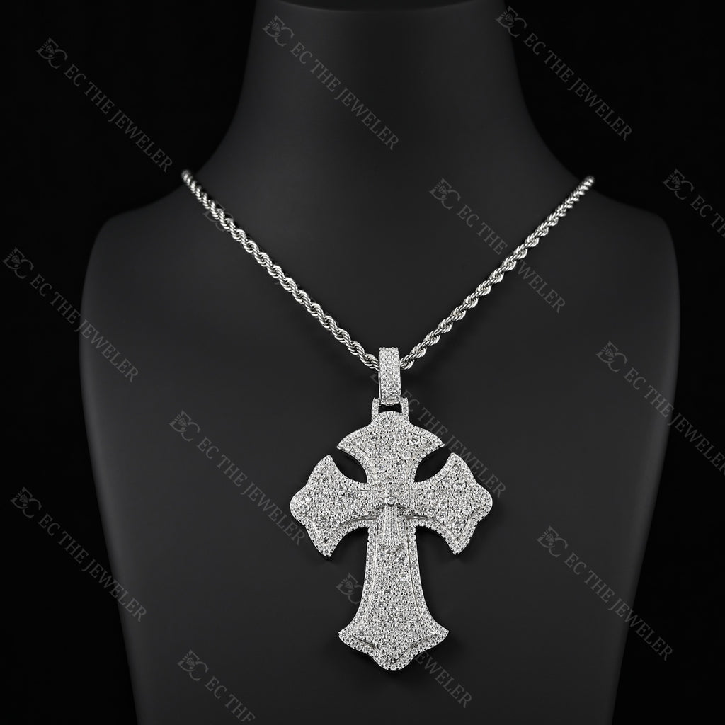 Mosic Setting Cross Pendant Iced Out