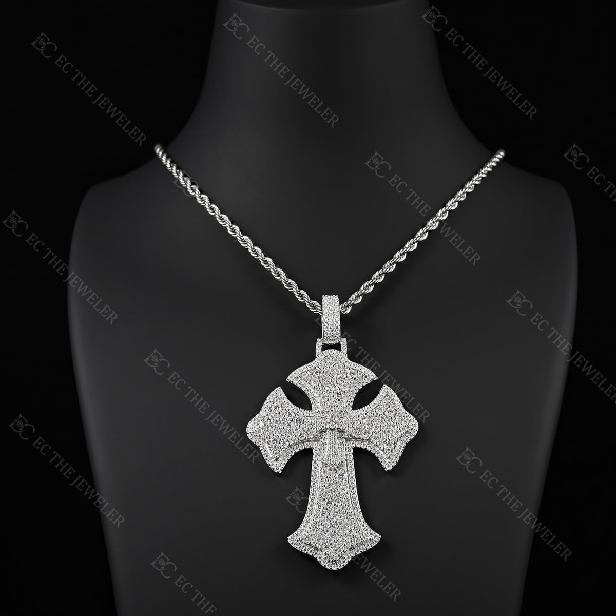 Mosic Setting Cross Pendant Iced Out