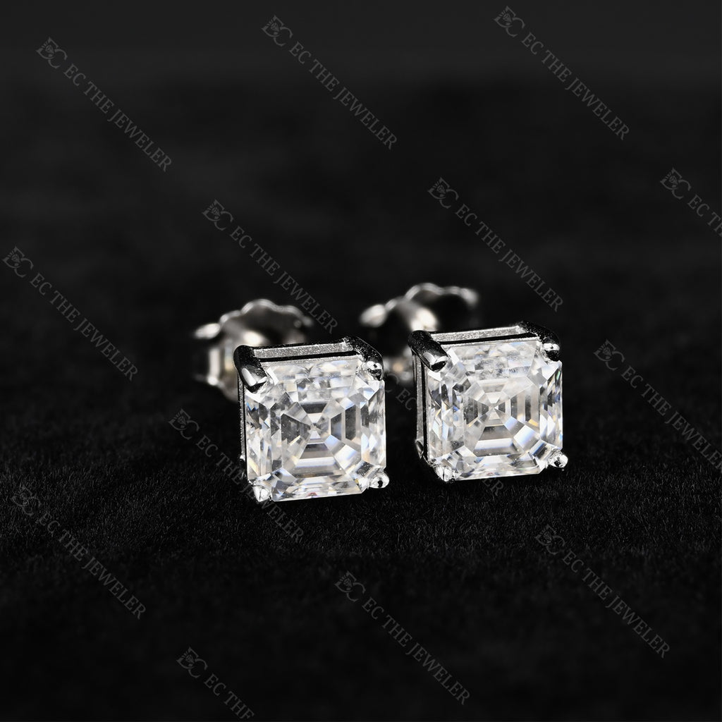 Asscher Cut Diamond Stud Earrings Iced Out