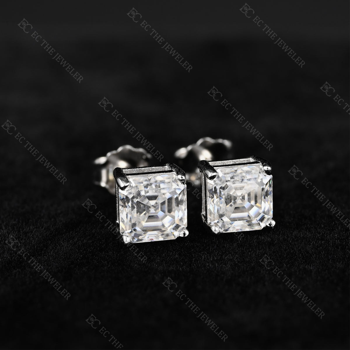 Asscher Cut Diamond Stud Earrings Iced Out