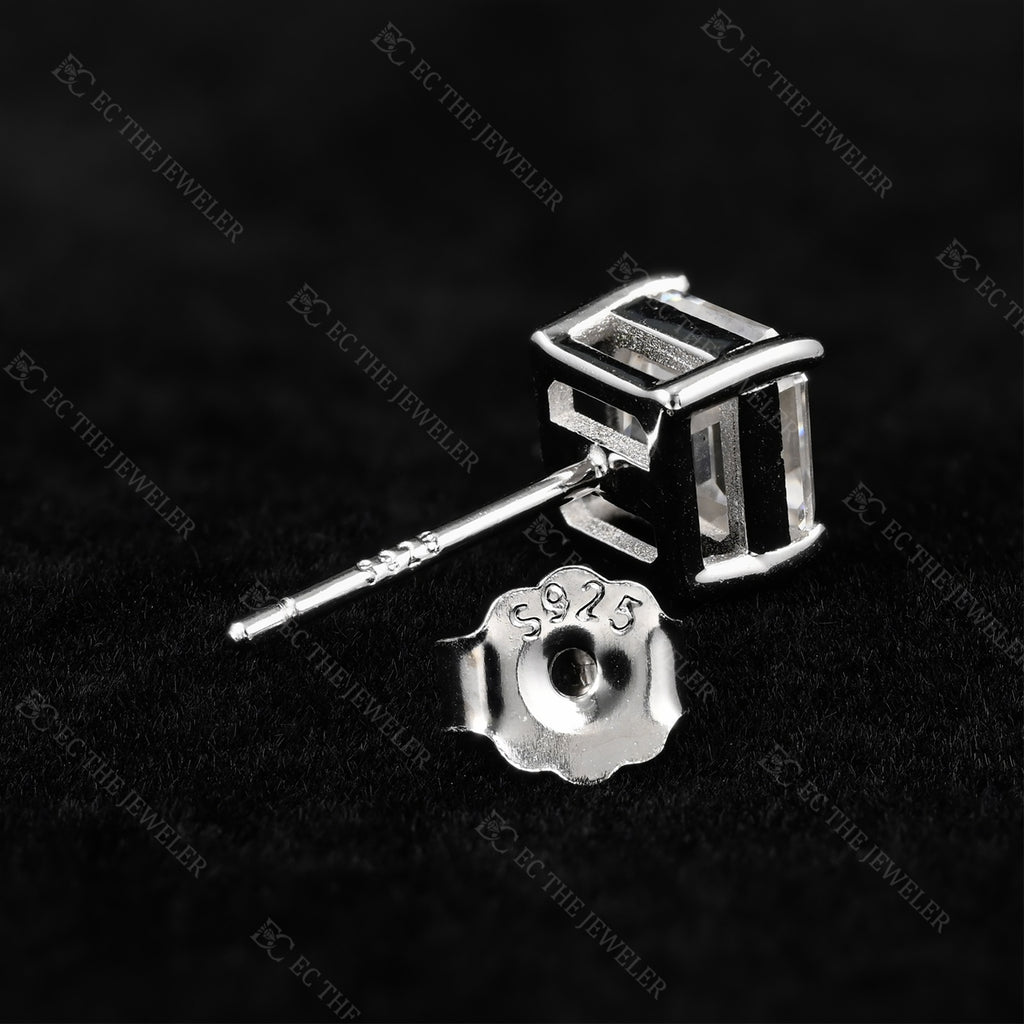 Asscher Cut Diamond Stud Earrings Iced Out