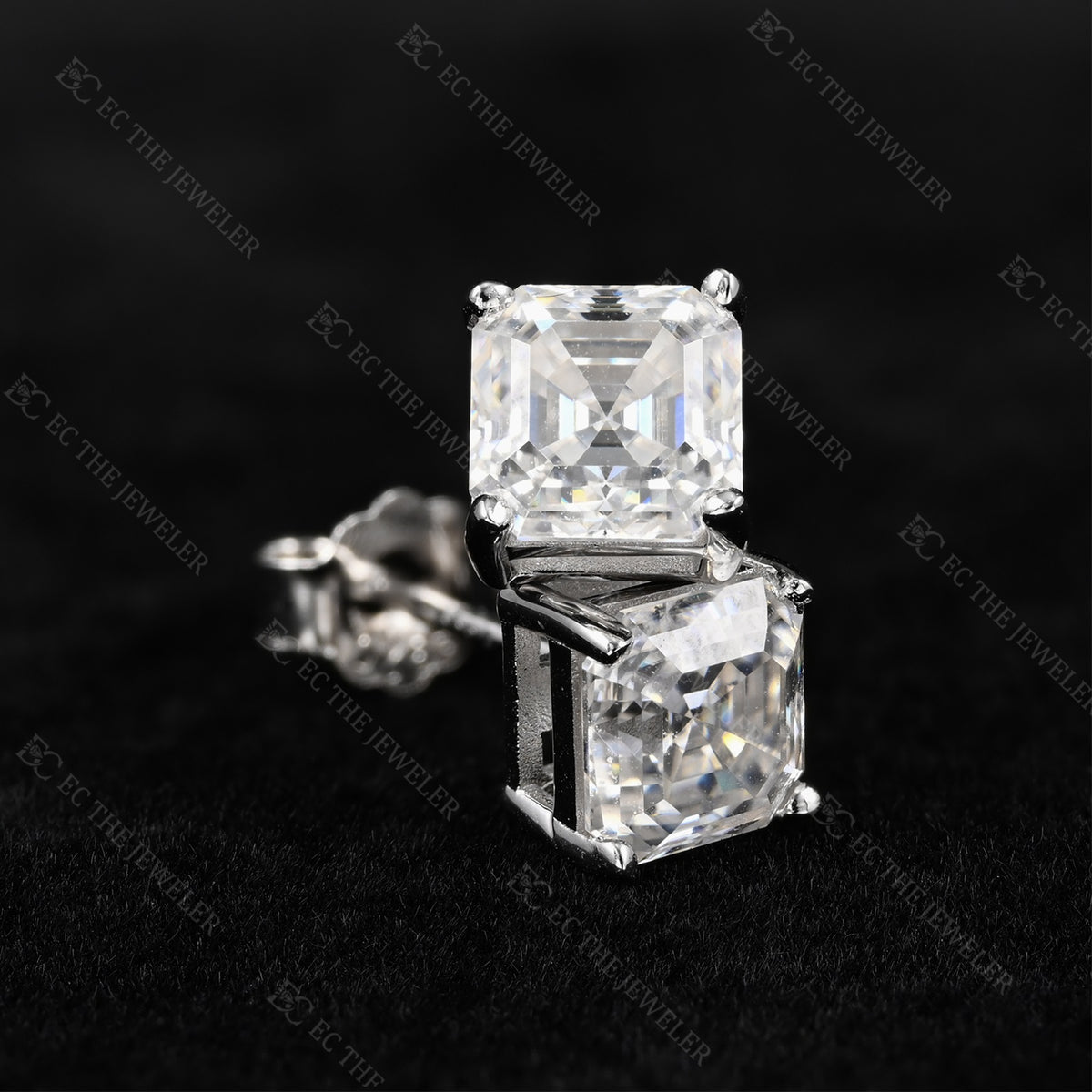 Asscher Cut Diamond Stud Earrings Iced Out