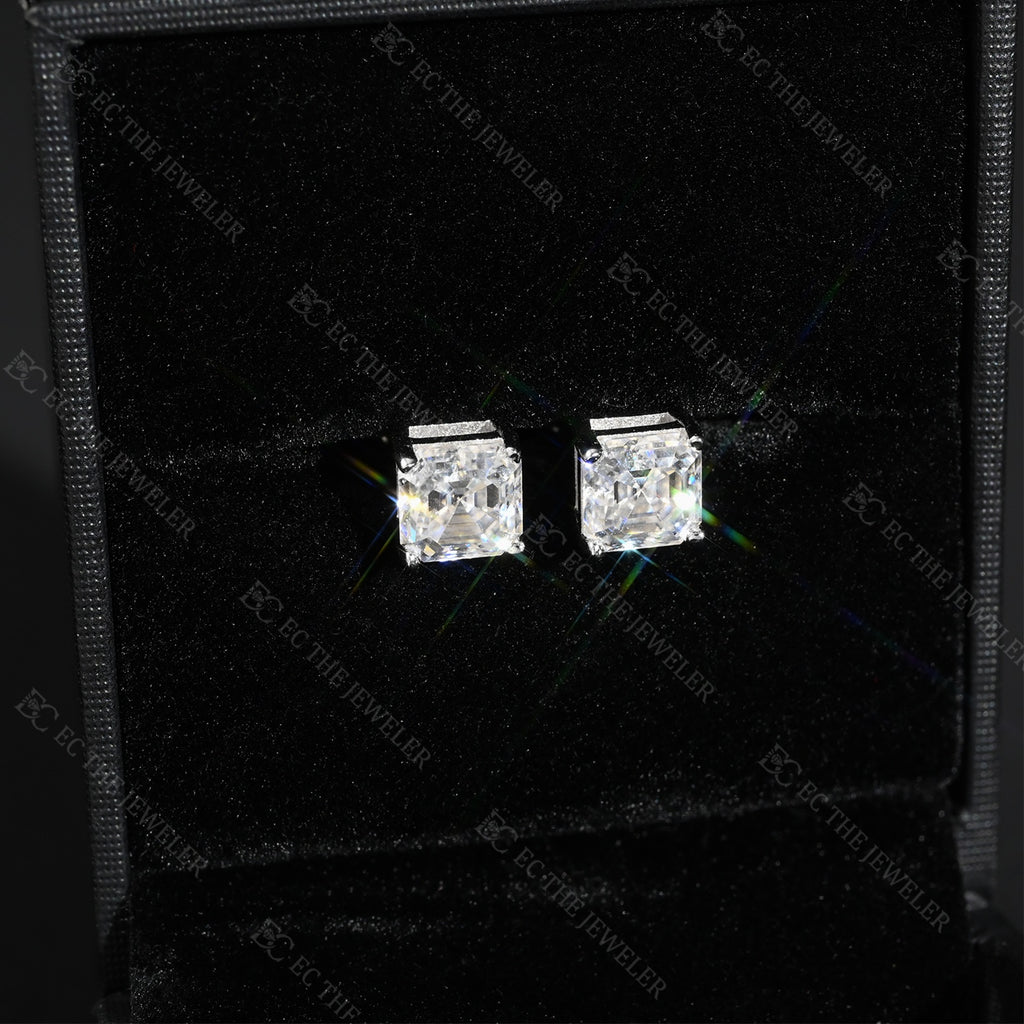 Asscher Cut Diamond Stud Earrings Iced Out
