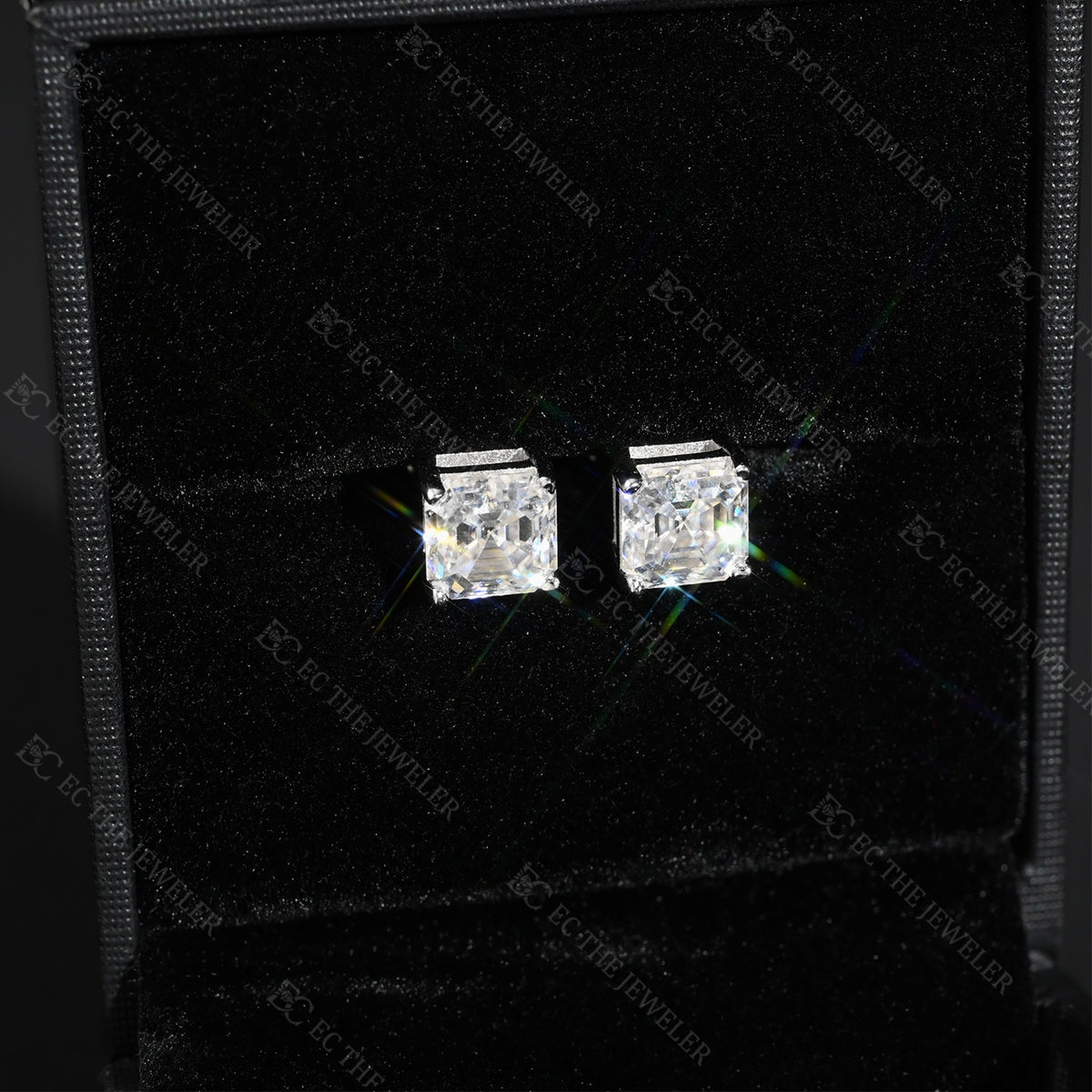 Asscher Cut Diamond Stud Earrings Iced Out