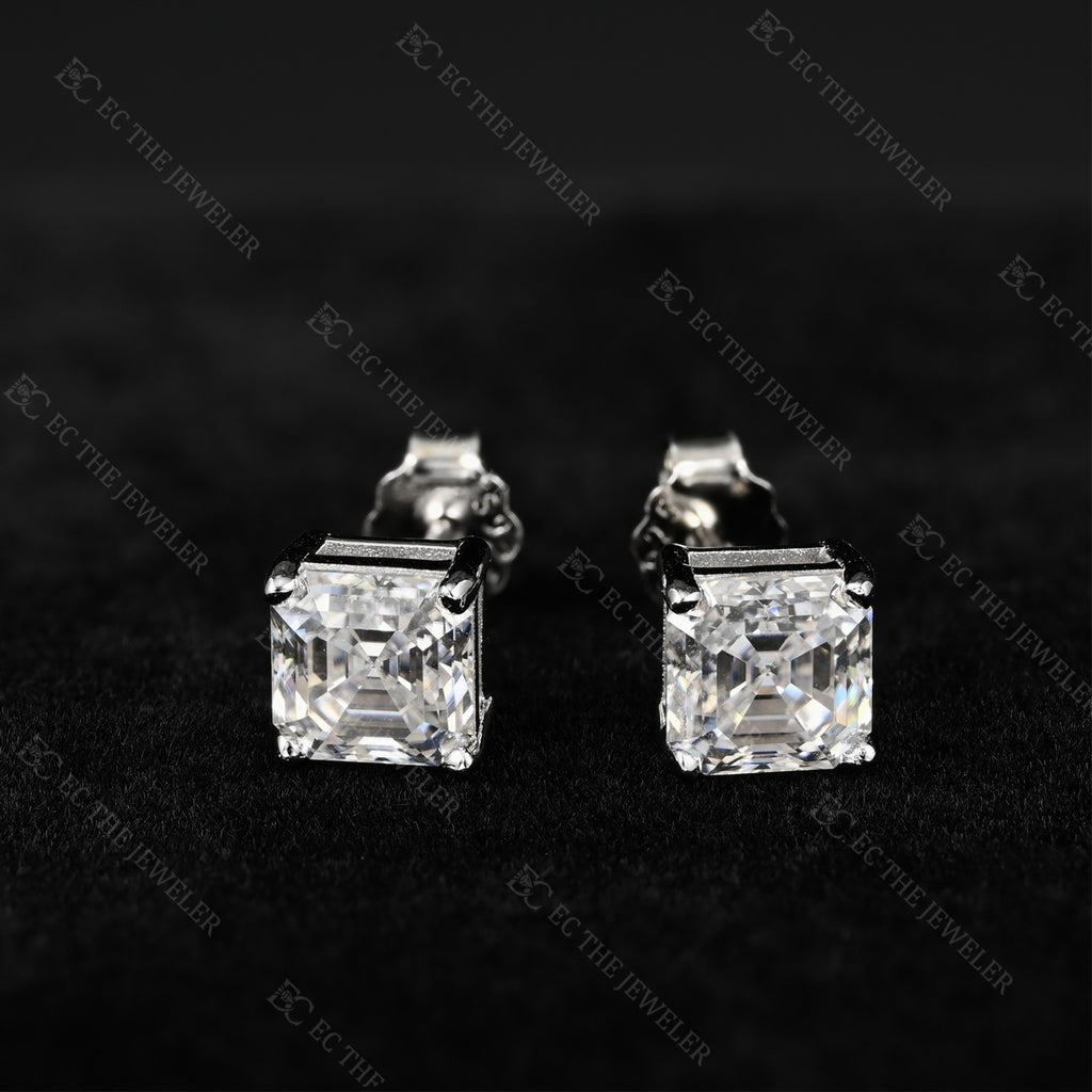 Asscher Cut Diamond Stud Earrings Iced Out