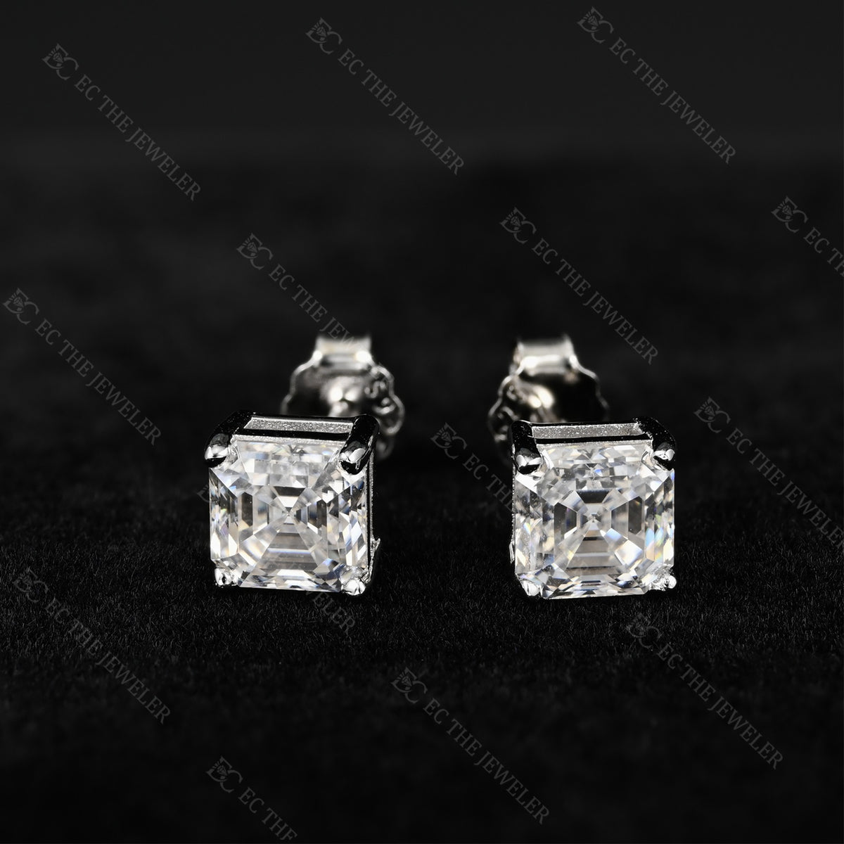 Asscher Cut Diamond Stud Earrings Iced Out