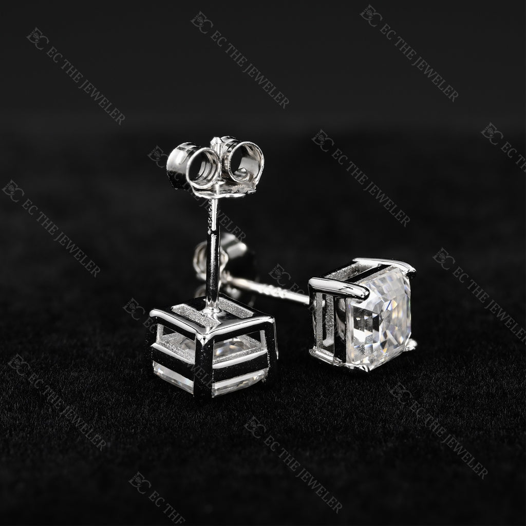 Asscher Cut Diamond Stud Earrings Iced Out