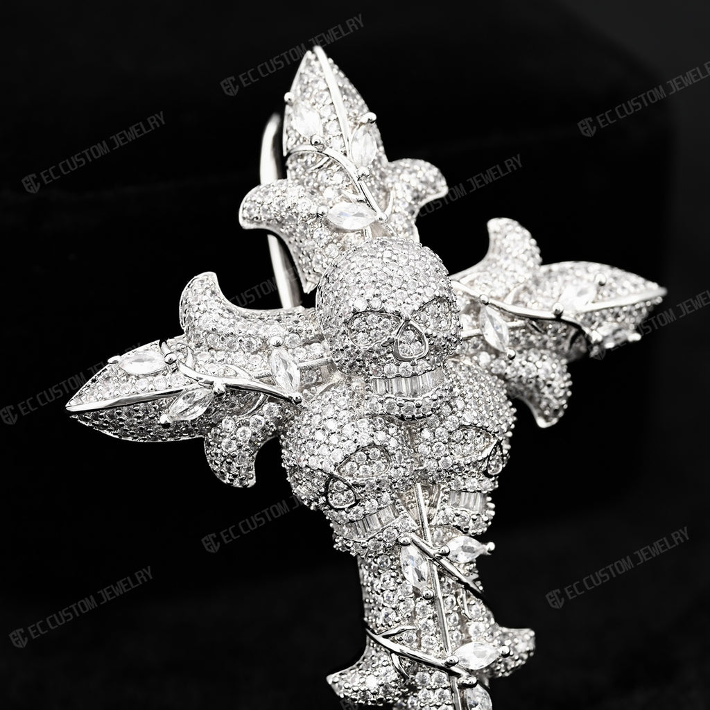 Iced Out Round Cut Real Moissanite Skull Cross Mens Pendant 2