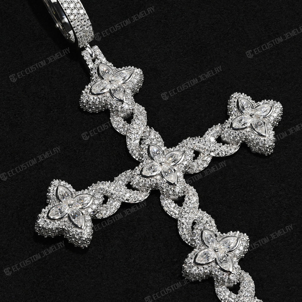 Iced Out Twisted Floral Cross Pendant Moissanite Jewelry 4